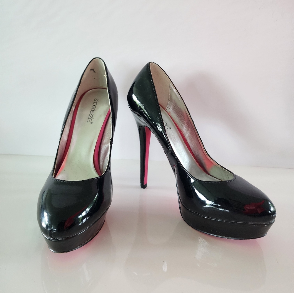Shoedazzle Black Patent Leather Platform Pumps Size 8